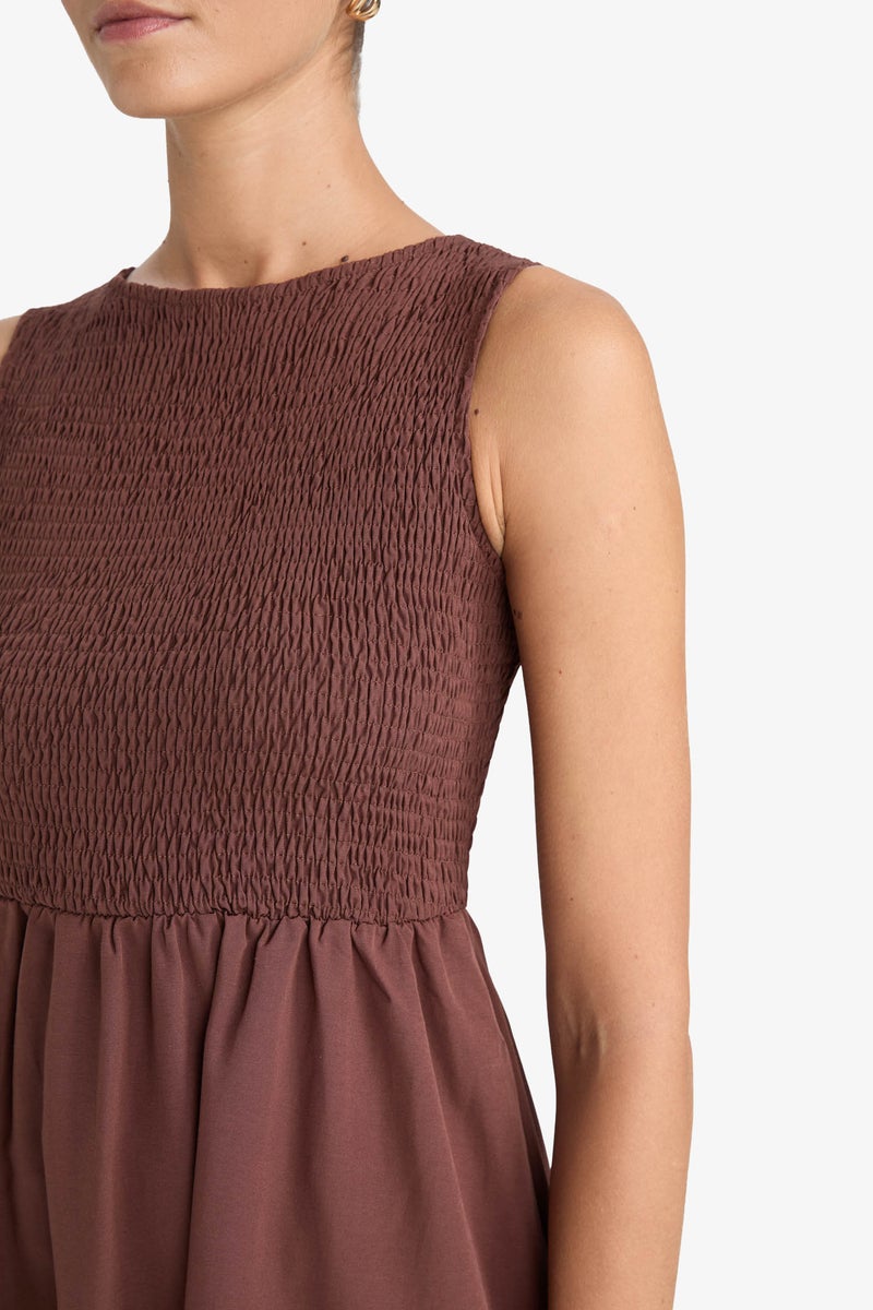 DeFacto Brown Woman Crew Neck Terry Cotton Sleeveless Midi Dress Casual - Image 5